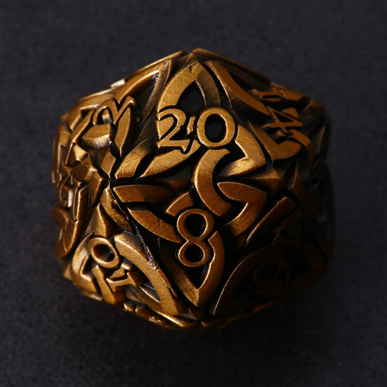 Endless Order Dice (Antique Gold) D20 Dice with Celtic Knots Solid Metal Extra Large Extra Heavy for DnD Dungeons and Dragon Call of Cthulhu Pathfinder Tabletop RPG Polyhedral Dice Artificer Monk Dice