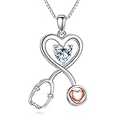 AOBOCO Nurse Gifts for Women 925 Sterling Silver Stethoscope Infinity Heart Pendant with 12 Months Birthstone Graduation Jewelry Gifts for Doctor Nurse RN Medical Student