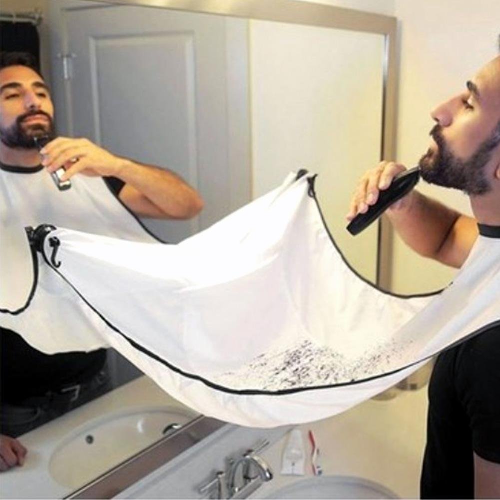 Beard Catcher Apron Hair Beard Care Shave Apron Men's Facial Trimmer Catcher Hair Bathroom Cape Gown Bib (white)