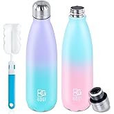 BOGI Insulated Water Bottle, 25oz 2 Pack Stainless Steel Water Bottles, Leak Proof Sports Metal Water Bottles Keep Drink Cold for 24 Hours and Hot for 12 Hours BPA Free kids water bottle for School