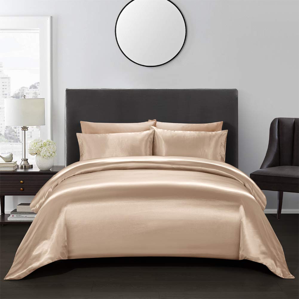 Photo 1 of ***(MISSING PARTS)***AiMay 3 Piece Satin Duvet Cover Set Bedding Sets Luxury Rich Silk Silky Super Soft Solid Color Reversible Stain-Resistant Wrinkle Free (Queen, Taupe)