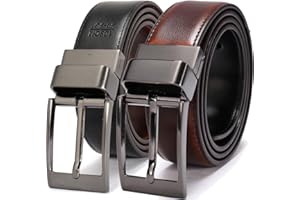 beltox fine Men's Dress Belt Leather Reversible 1.25" Wide Rotated Buckle Gift Box
