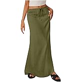 Womens Maxi Skirts Cotton Linen Casual Spring Fall Skirt Summer Holiday Party Trendy Beach Vacation Clothes for Women