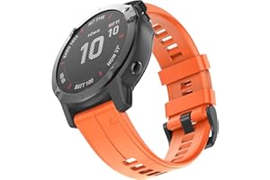 OVERSTEP Compatible with Garmin Fenix 5X Band 26mm Width Soft Silicone Watch Strap for Fenix 6X/Fenix 7X/Fenix 5X Plus/Fenix 6X Pro/Fenix 3/Fenix 3 HR/Tactix/Descent MK1/D2 Delta PX/D2 Charlie, Orange