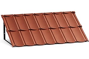 FAUENPEEY Red Metal Awning, 52In x 32In Metal Awnings Composed of Robust Metal Frame and Unique Stylish Steel Tiles for Entrance Door and Window All-Weather Protection Add Striking Appeal&Dependable Shelter