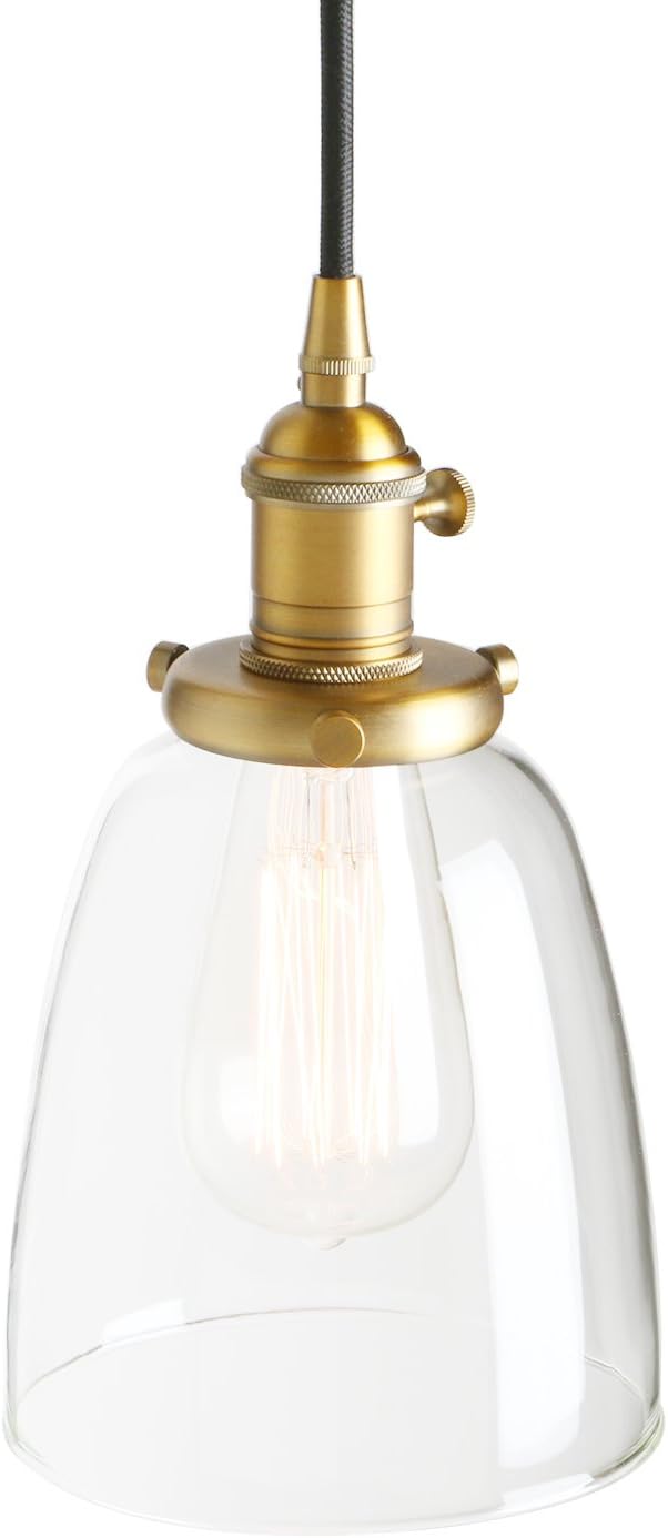PathsOn Industrial Vintage Modern Edison Hanging Pendant Ceiling Light Fixture Loft Bar Kitchen Chandelier Decorative Lighting with Bell Clear Glass Light Shade E27 (Antique)
