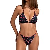 ShawGobow Patterned Bikinis,Scrunch Butt High Cut Thong Bikini Sets,Cute Two Piece Swimsuits for Women Beach Vacation