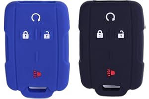 2Pcs XUHANG Sillicone Key fob Skin Key Cover Remote Case Protector Shell for Chevrolet Silverado Colorado GMC Sierra Yukon Cadillac Smart Remote Black Blue