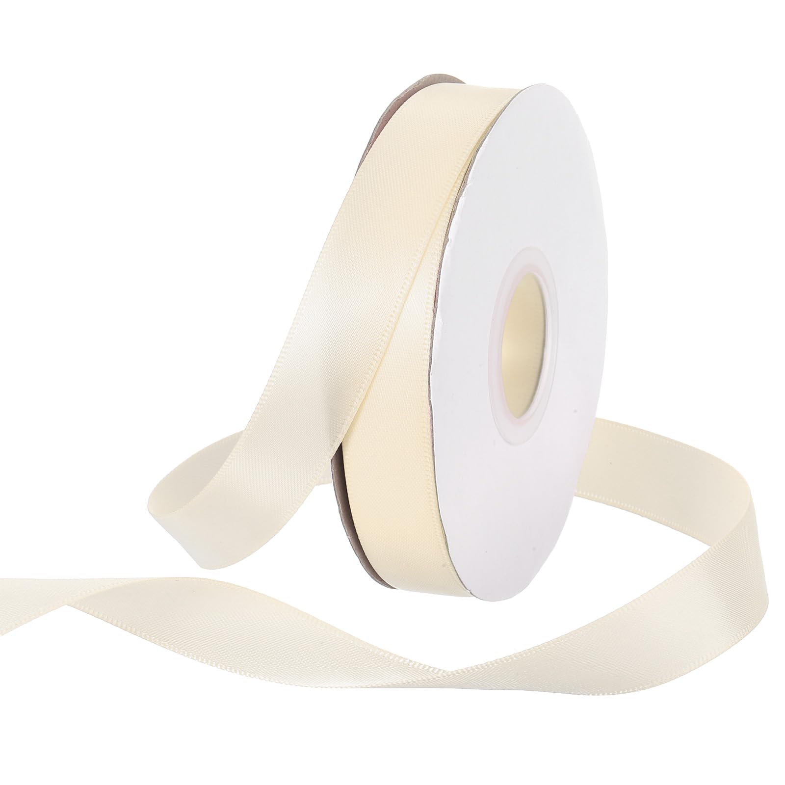 Rebower 15mm Satin Ribbon 23m Thick Double Face Grosgrain Silk Ribbon, [for Gift Wrapping, Hair Bows, Wedding, Cake, Flower] - 25 Yard/75ft/ Beige