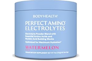 BodyHealth PerfectAmino Electrolytes Powder No Sugar, Keto Sugar Free Fasting Electrolytes Drink Mix, Hydration Powder with Trace Minerals - Watermelon - 60 Servings