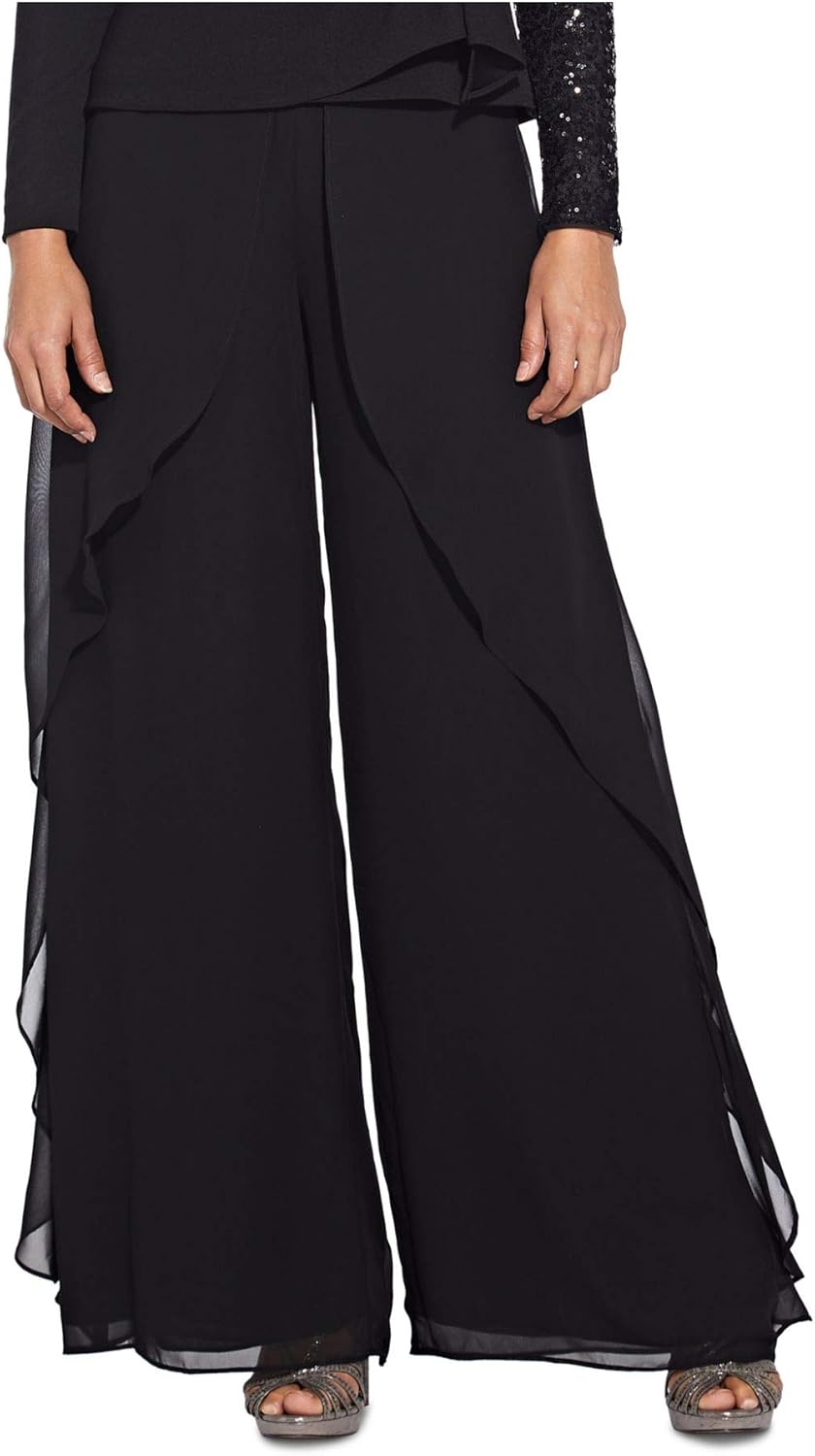 ADRIANNA PAPELL Womens Black Sheer Solid Wide Leg Evening Pants AU Size