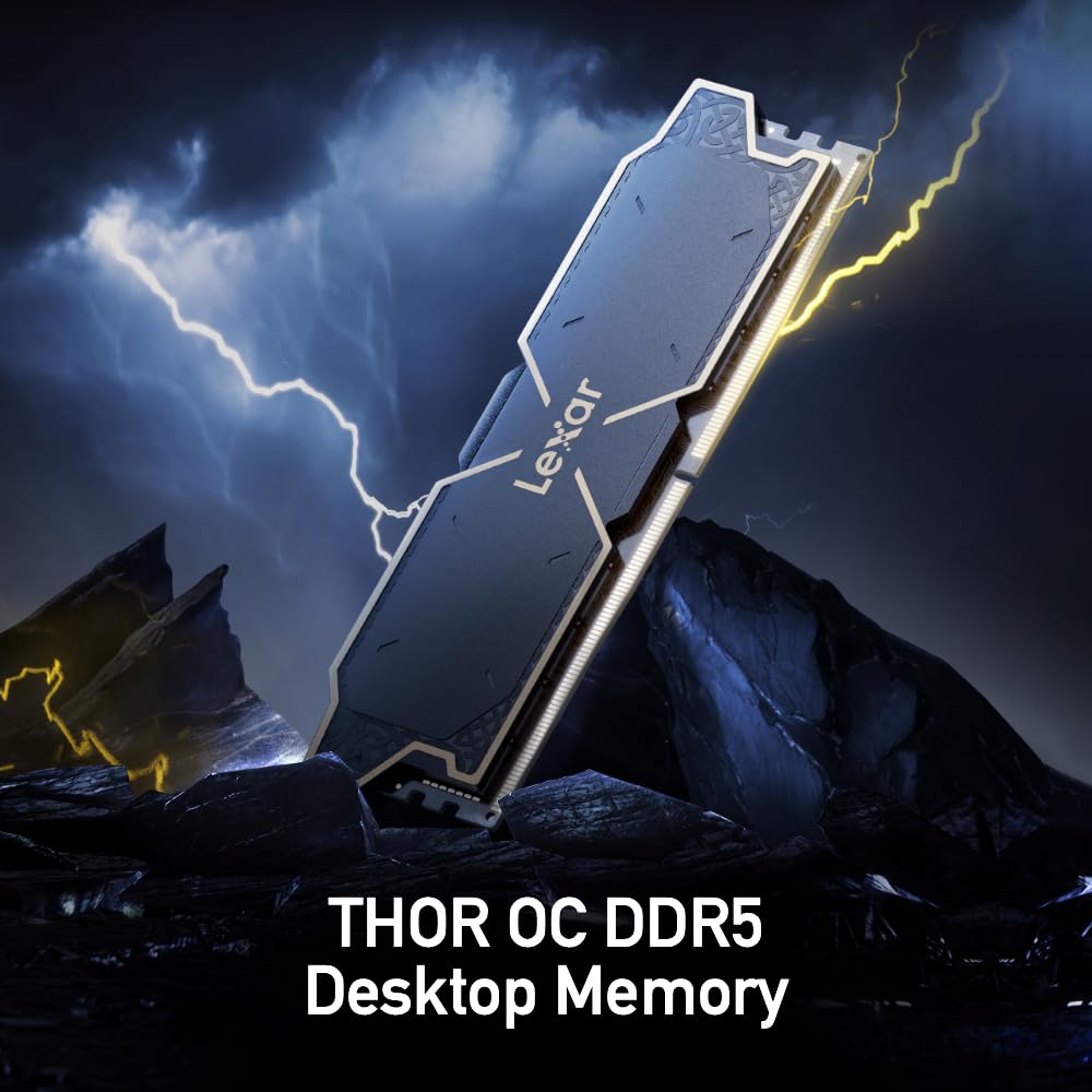 Lexar 32GB (2x16GB) THOR OC DDR5 RAM 6000MT/s CL32 1.35V Desktop Memory with Heatsink, AMD Expo and Intel XMP 3.0, Black (LD5U16G60C32LG-RUD)
