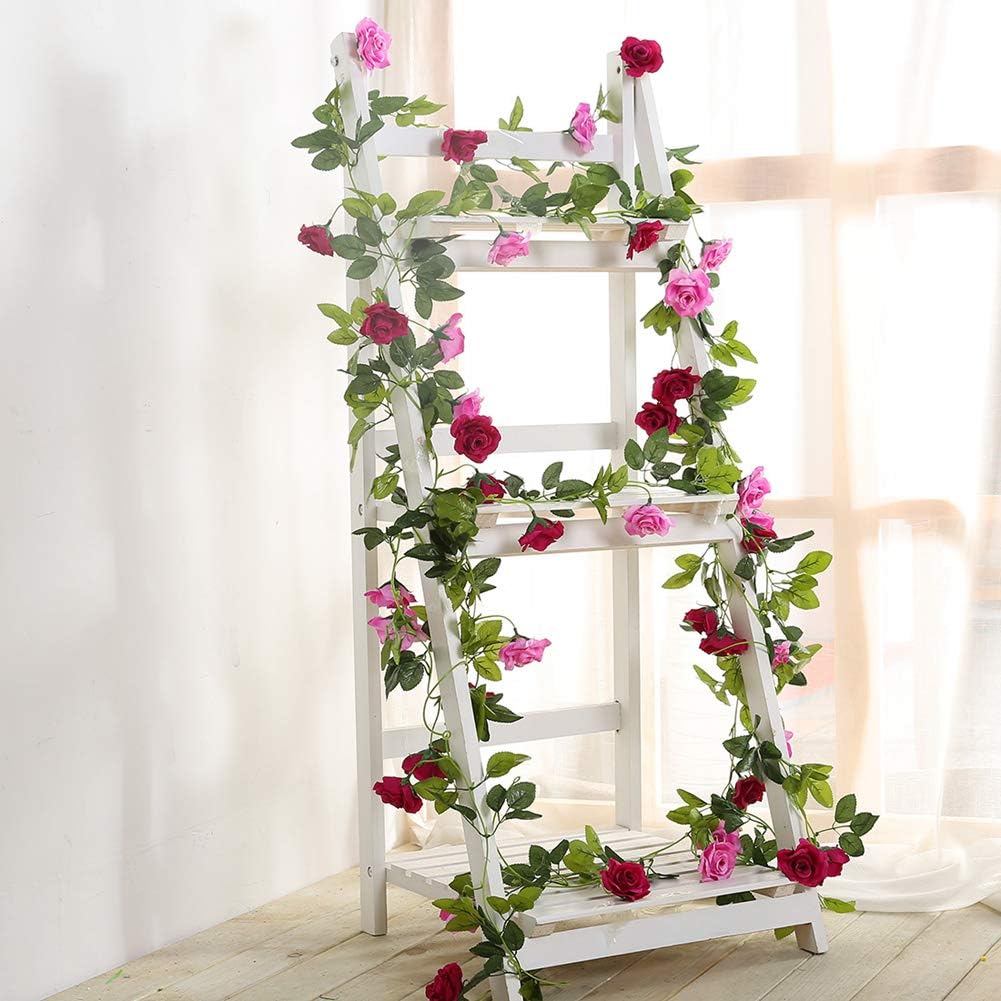 JUSTOYOU 2pcs 7.8FT Double Color Artificial Fake Rose Garland Vines Hanging Silk Flowers Artificial Flower for Outdoor Indoor Wedding Wall Badroom Decoration(Magenta) - Image 4