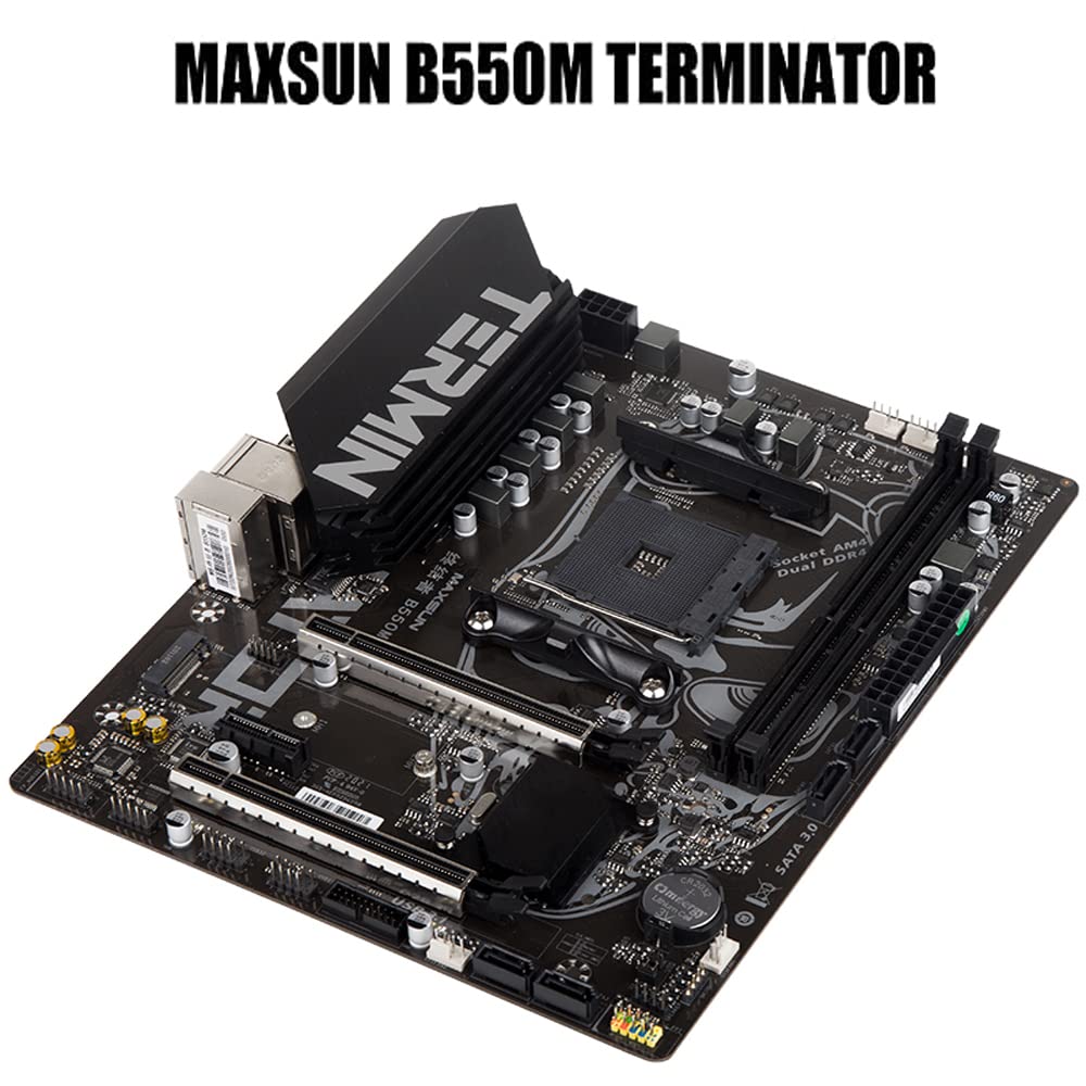 MAXSUN Motherboard B550 Terminator Gaming M-ATX PC Motherboard AMD AM4 Zen 3, DDR4, PCIe 4.0, M.2, SATA 6Gb/s, USB 3.2 HDMI/VGA, Micro ATX AMD for Ryzen 5000 & 3000 Series Processors