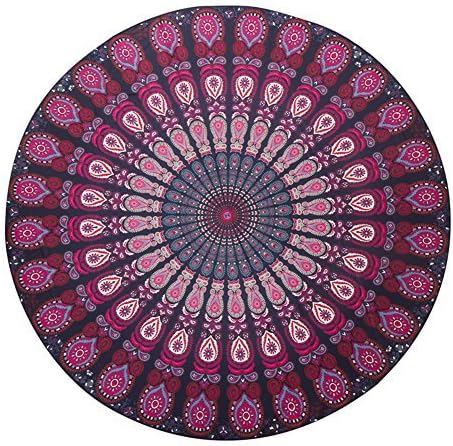 Wall Tapestry Popular Indian Mandala Tapestry Round Roundie Beach Throw Tapestry Wall Hanging Flower Psychedelic Bohemian Tapestries Beach Shawl Tapestry Floral Tapestry Tablecloth (Purple)