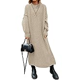 Saodimallsu Womens Oversized Sweater Dress Mock Neck Long Sleeve Casual Warm Chunky Knit Fall Winter Maxi Dresses