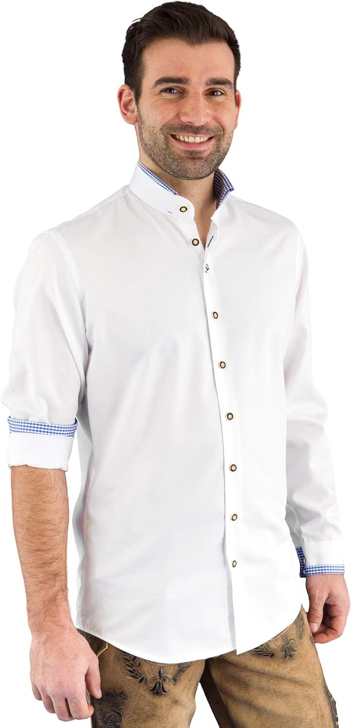 Trachtenhemd Herren Weiß - Stehkragen Hemd Für Oktoberfest & Volksfeste