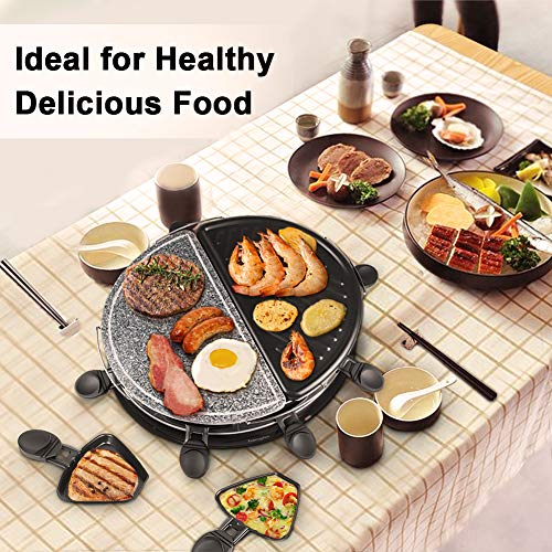 Raclette 8 Personen Naturstein mit Heißem Stein Zum Grillen und Überbacken, 8 Pfännchen, Antihaftbeschichtet, Schwarz – Bild 7