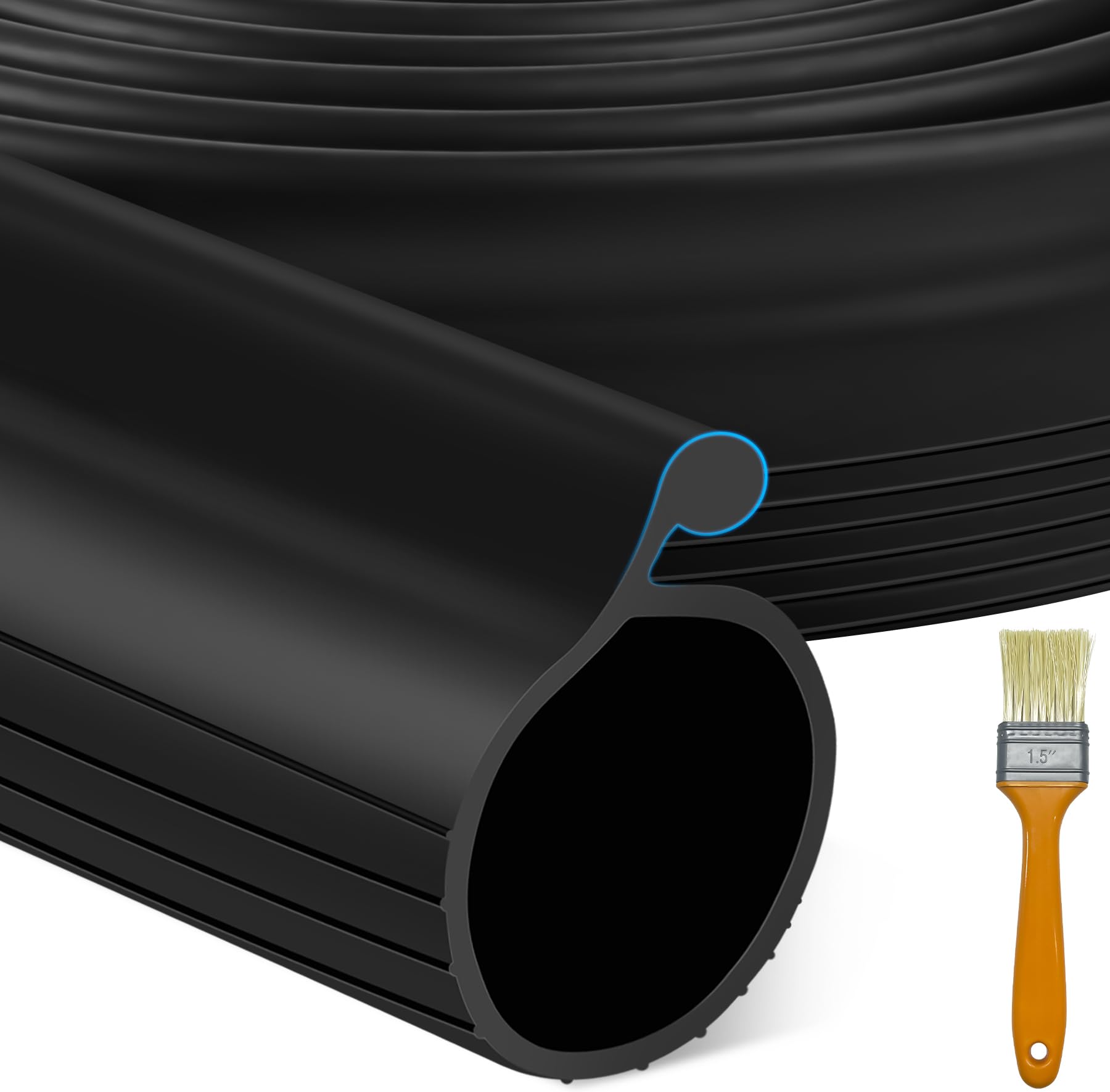 Photo 1 of 18 FT Garage Door Bottom Seal Rubber 0.35" Big P Bulb Bottom Garage Weather Stripping for Single Channel, Flexible Weatherproof Replacement Strip Seal Fits 18FT Wide, Black