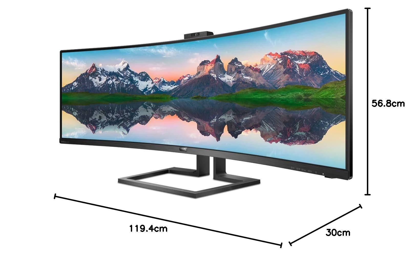 Philips 499P9H- 49 Inch Curved Dual QHD Monitor, 70Hz, 5ms, VA, WebCam, Speakers, USB-C Dock, KVM, Height Adjust (5120 x 1440, 450 cd/m², HDMI/DP 1.4/USB 3.1 / USB-C)