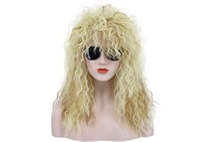 karlery 70s 80s Metal Rocker Mullet Wig Mens Womens Long Curly Blonde Party Wig Costume Anime Wig