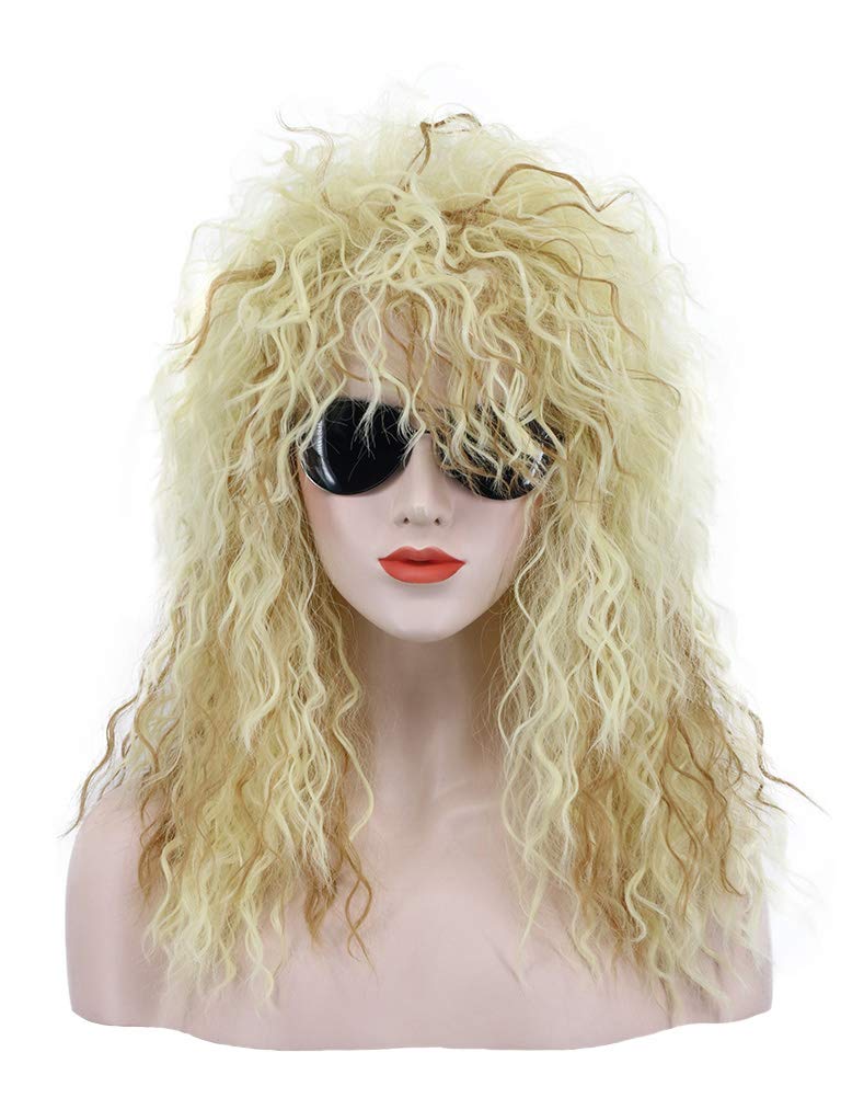Karlery 70s 80s Metal Rocker Mullet Wig Mens Womens Long Curly Blonde Party Costume Anime Wig — image 1