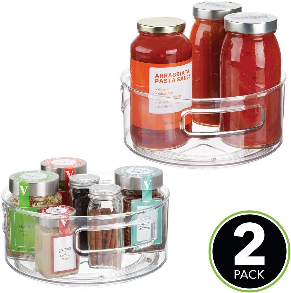 Mdesign Set Of 2 Rotatable Vanity Tray Bathroom Storage For Lotions Cosmetics Medication Round Makeup Storage For Bathroom Kitchen Clear Amazon Co Uk Kitchen Home