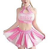Littleforbig Unisex Heartbreaker Collared Sleepwear Lingerie Loungewear Sissy Game Day Cheerleader Skirt Set 2 Pieces