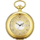 BOSHIYA Smooth Quartz Pocket Watches for Men Classic Arabic Digital Luminous Dial &amp; Day Date Pocket Watch with Chain Christmas Graduation Birthday Gifts