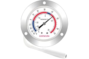GOATACURA Vapor Capillary Refrigeration Thermometer, Stainless Steel Flanged Panel Mount, 2" Dial Size, 48" Capillary, -40-65