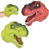 2 Pack Stretchy Dinosaur Hand Puppets - Realistic Soft Rubber T-Rex Toys | Green &amp; Red Dino Party Favors, Classroom Storytelling, Kids Bath Roleplay Gifts, Outdoor Goodie Bags