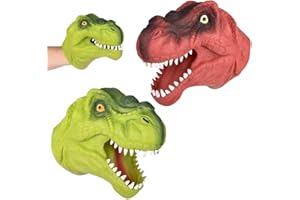 SHOP ZOOMBEE 2 Pack Stretchy Dinosaur Hand Puppets - Realistic T-Rex Toys, Green and Red Soft Rubber, Great for Kids Ages 3+, Storytelling, Dino Puppet Party Favors, Classroom, Bath Time, Indoor & Outdoor