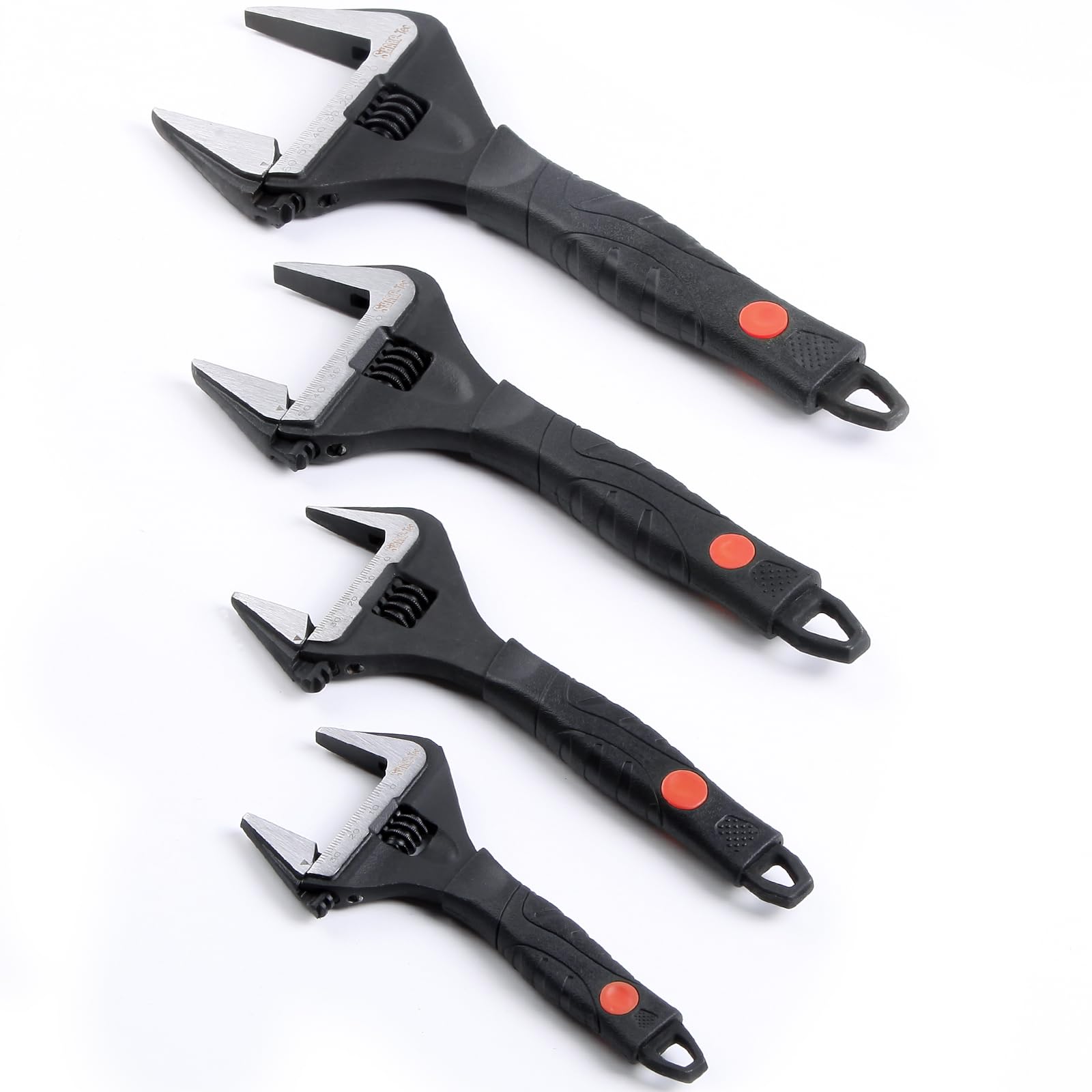 Sharp-tec 4Pcs Adjustable Spanner Set, 6", 8", 10", 12" Wrenches, 34mm/36mm/50mm/60mm Wide Jaw Opening Black Oxide Finish, Heavy-Duty Plumbing Tools for Plumbers, DIY & Professionals