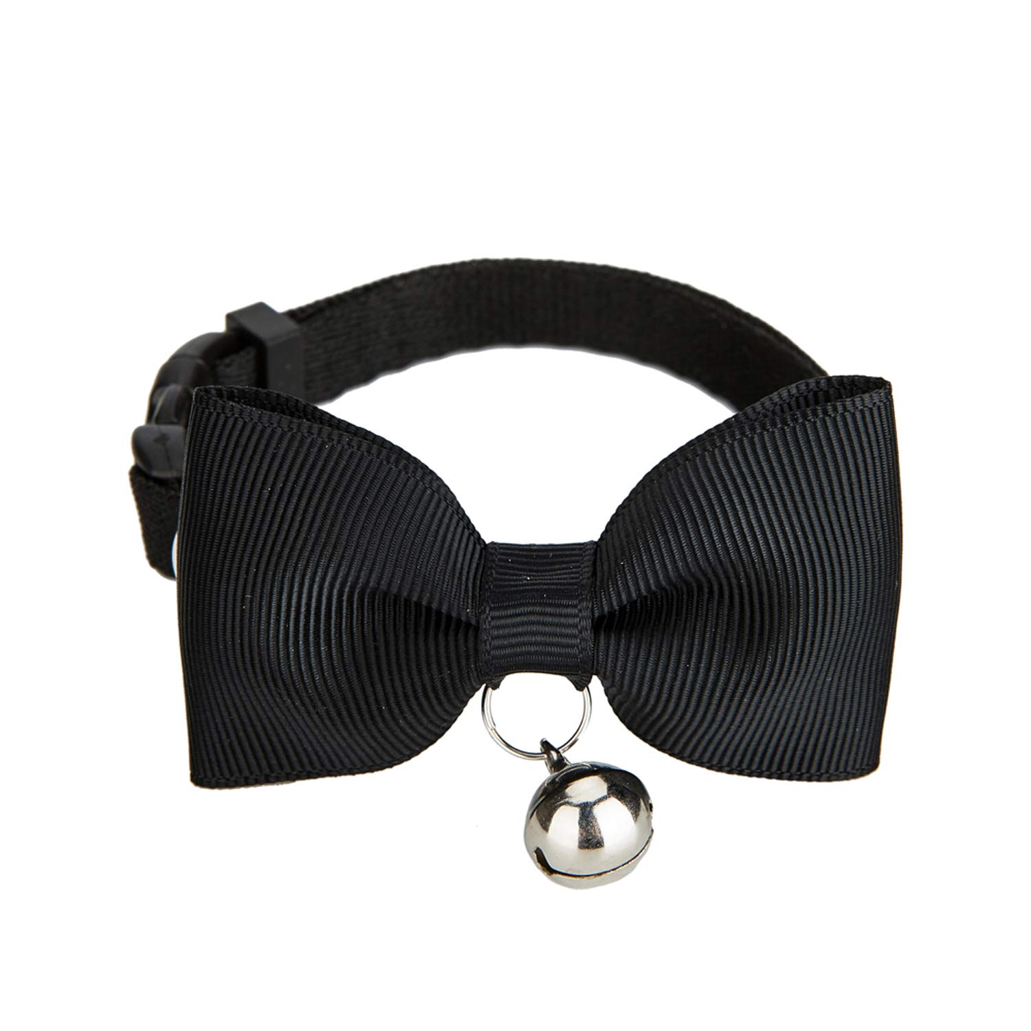 Olahibi Breakaway Clasp Safe Release Cat Collar, Handmade Bowtie,Clear Bell,Nylon Material, for Adult Cats(S,Black)