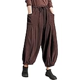 TARSE Womens Corduroy Pants Harem Casual Loose Fit Baggy Elastic Waist Lantern Fall Pants with Pockets
