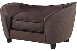 Pet Sofa Bed, Velvet & Linen Fabric Pet Couch Chair with Removeable & Washable Cushion for Small Dogs Cats (Brown)