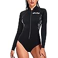 CtriLady Women Neoprene Wetsuit, Shorty Wetsuit for Women, 1.5mm Long Sleeve Diving Suits with Front Zipper UV Protection for Swimming Diving Snorkeling