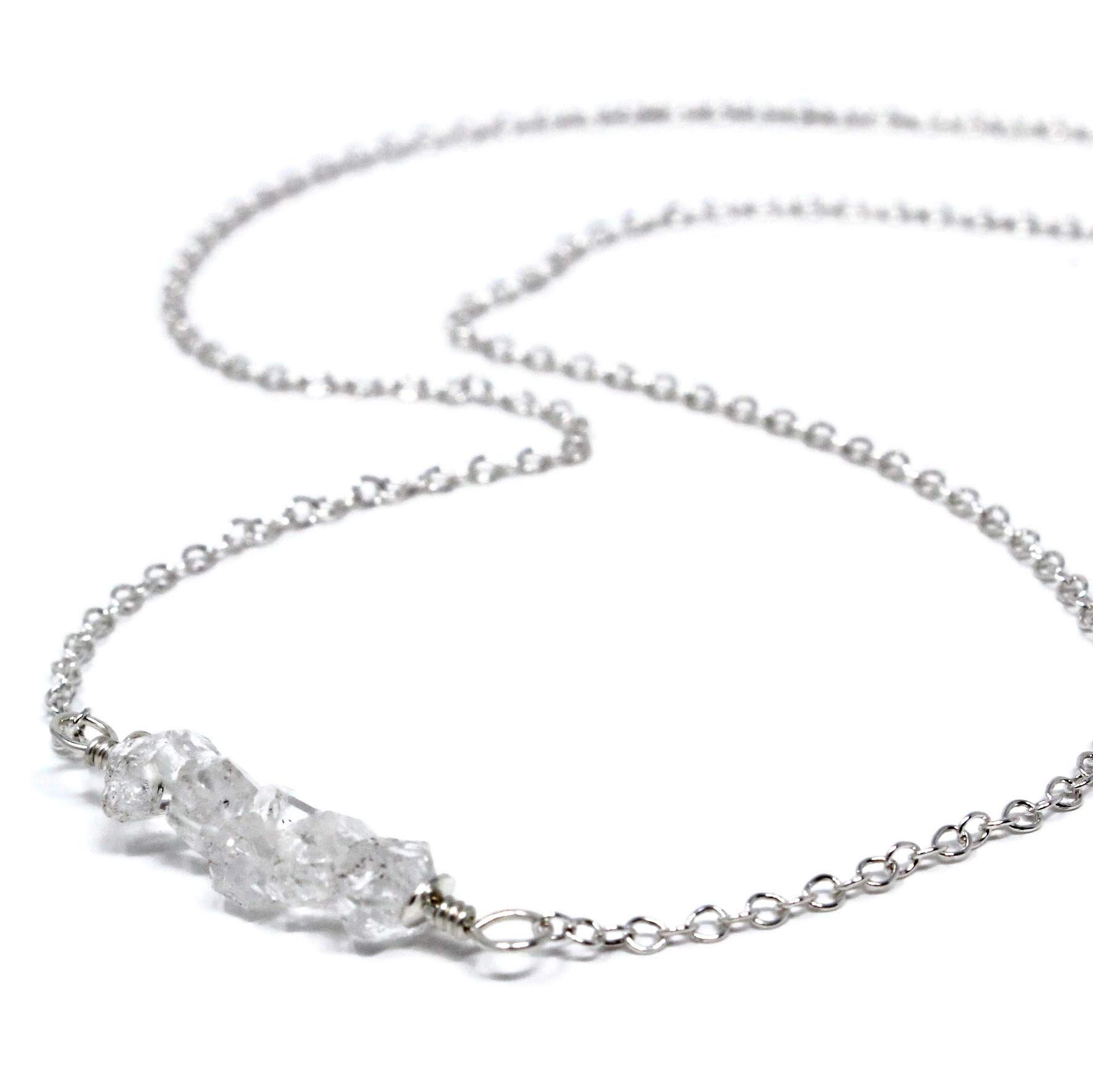 Herkimer Diamond Quartz Necklace Sterling Silver Petite Pointy Row Bar Crystal Stones 18 Inch