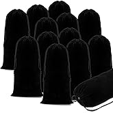 12 Pcs Shoe Bags for Travel Shoe Dust Bags Black Duster Flannel Pouch Washable Covers with Drawstring Breathable for Home Luggage, 8 x 18 Inch