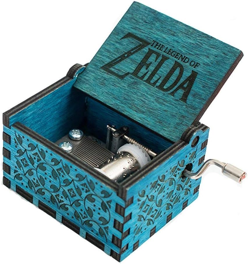 MINSOTO Antique Carved Wooden Music Box Hand Cranked Music: The Legend of Zelda Theme Gift (Blue（A）)