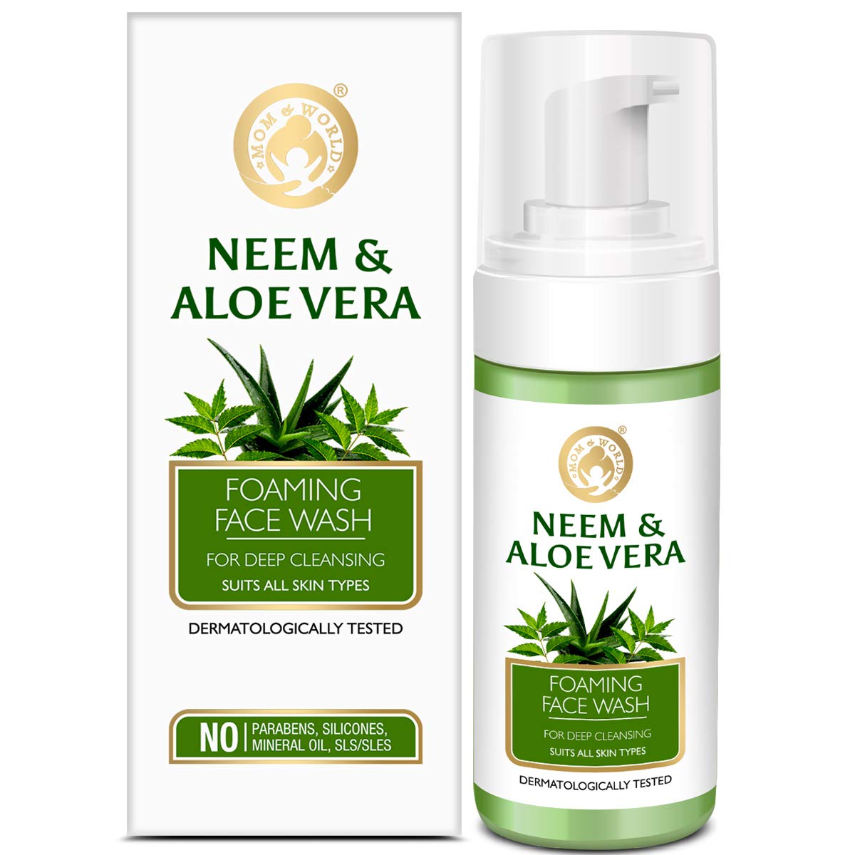 Mom & World Neem & Aloe Vera Foaming Face Wash No Parabens, Silicones