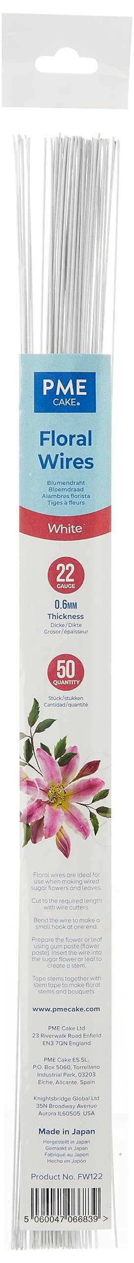 PME Sugarcraft Floral Wires White 22 Gauge, 36 cm, Pack of 50