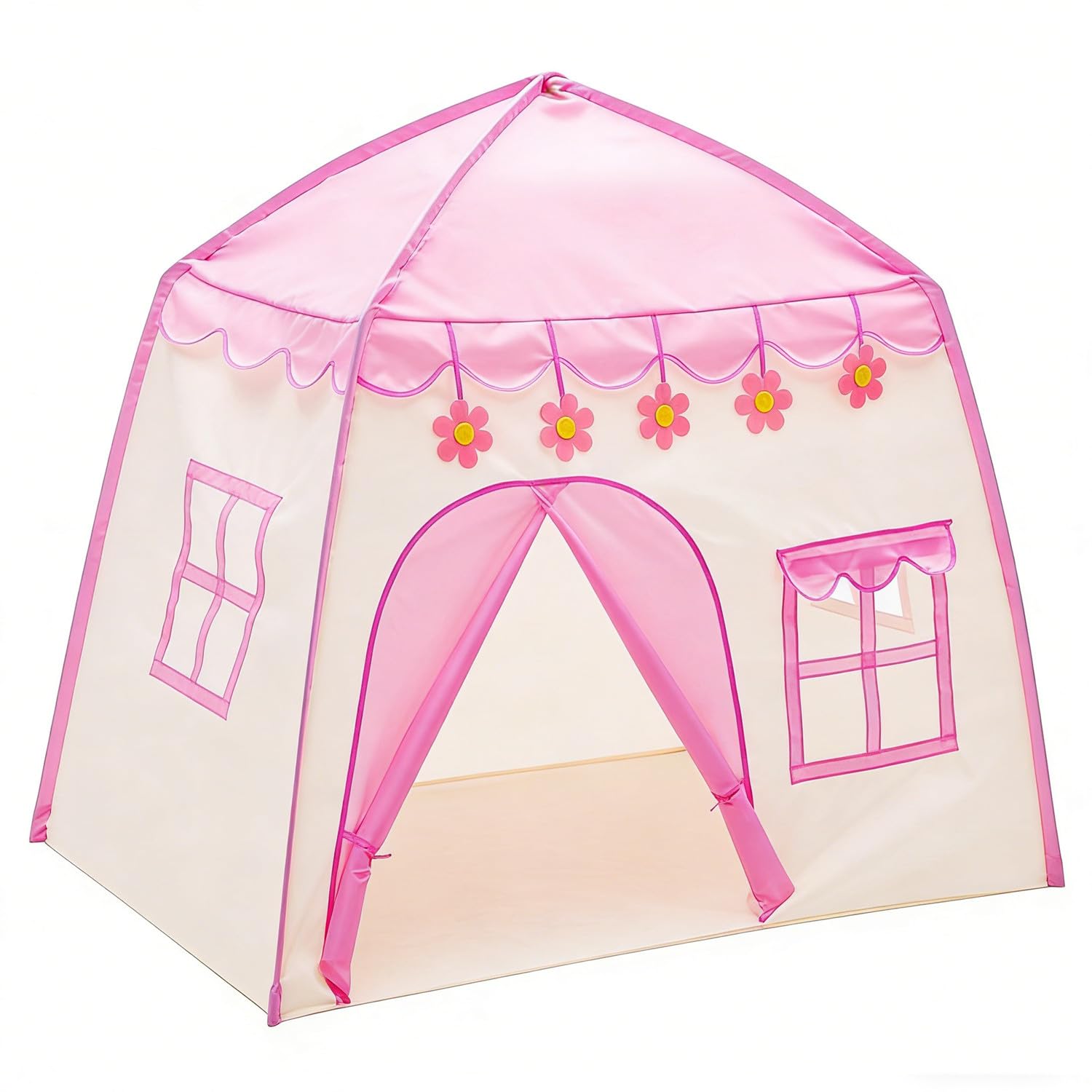Floving Foldable Children's Teepee,Play Tents for kids,Pop up baby tent for Indoor and Outdoor,yurt playhouse for storage toys,with storage bag (Pink Flower)