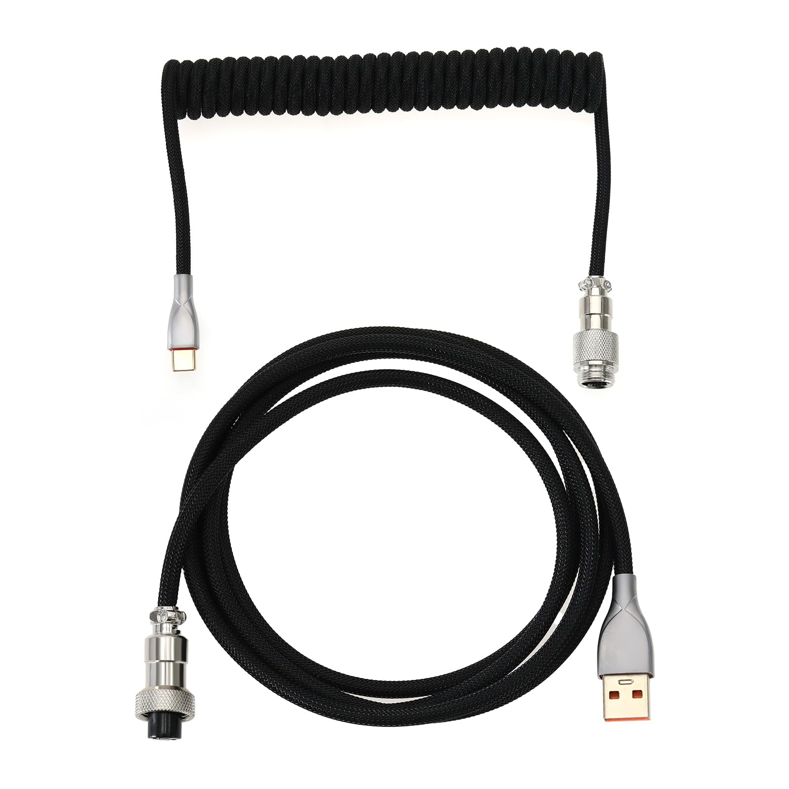 Braided Mechanical Keyboard Cable USB A- USB C Cable for Gaming Keyboard Double-Sleeved Coiled Keyboard Cable with Detachable Metal Aviator 150cm USB-C to USB-A (Black)