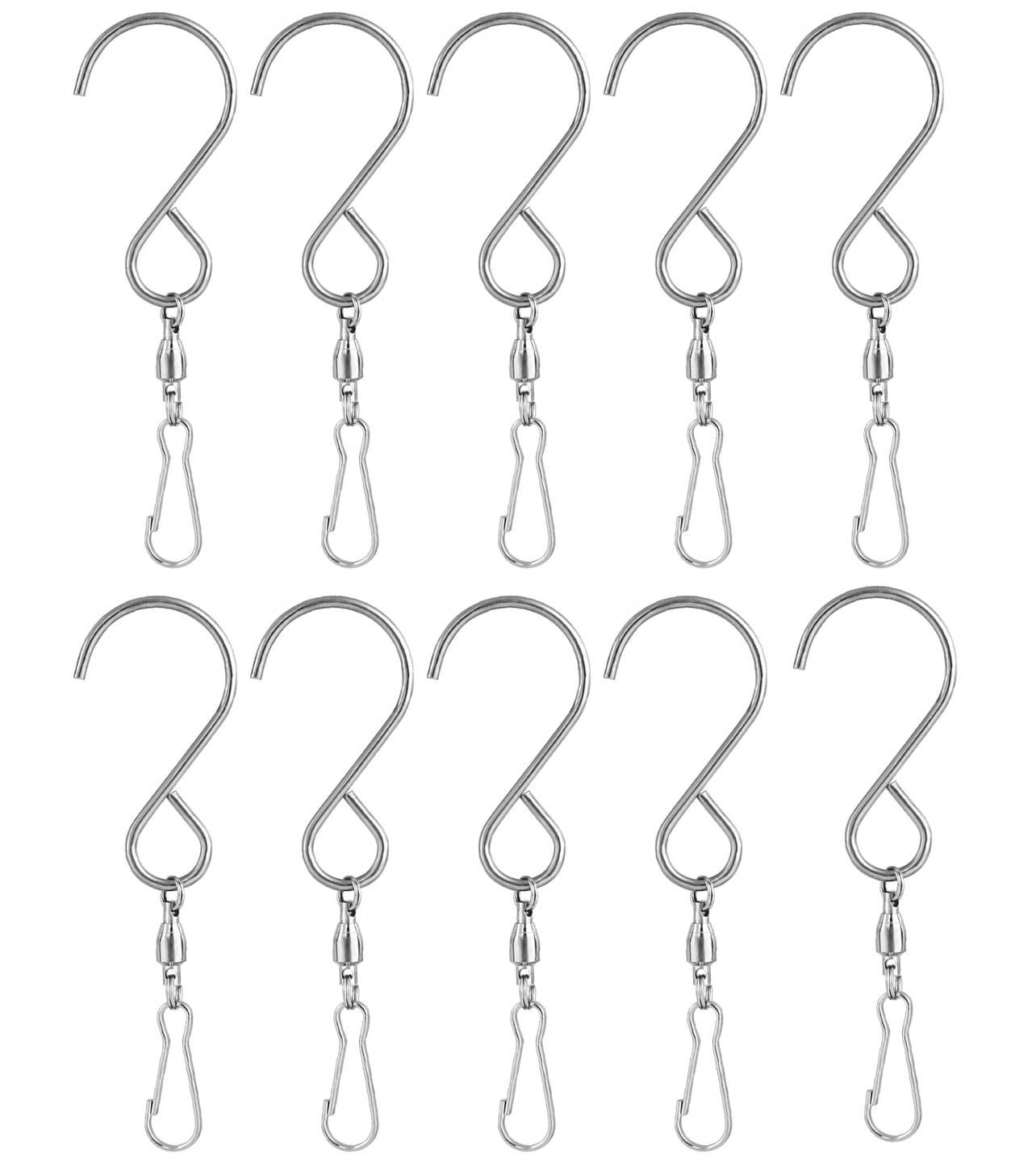 YANGWEN Swivel Hook Clips, 10pcs 360 Degree Stainless Steel S Hooks for Hanging Wind Chimes Swivel Hooks for Bird Feeders Crystal Twisters Party Supply