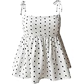 Milumia Women's Y2k Polka Dots Square Neck Cami Crop Top Tie Shoulder Ruffle Peplum Tops