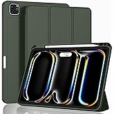ZryXal New iPad Pro 13 Inch Case (M5) 2025 / (M4) 2024 with Pencil Holder, Smart iPad Case [Support Pencil Pro and Pencil (USB-C)], Support Touch ID and Auto Wake/Sleep (Dark Green)