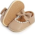 LAFEGEN Baby Girls Mary Jane Flats with Bownot Non Slip Soft Sole PU Leather Newborn Infant Toddler First Walker Cirb Dress Shoes