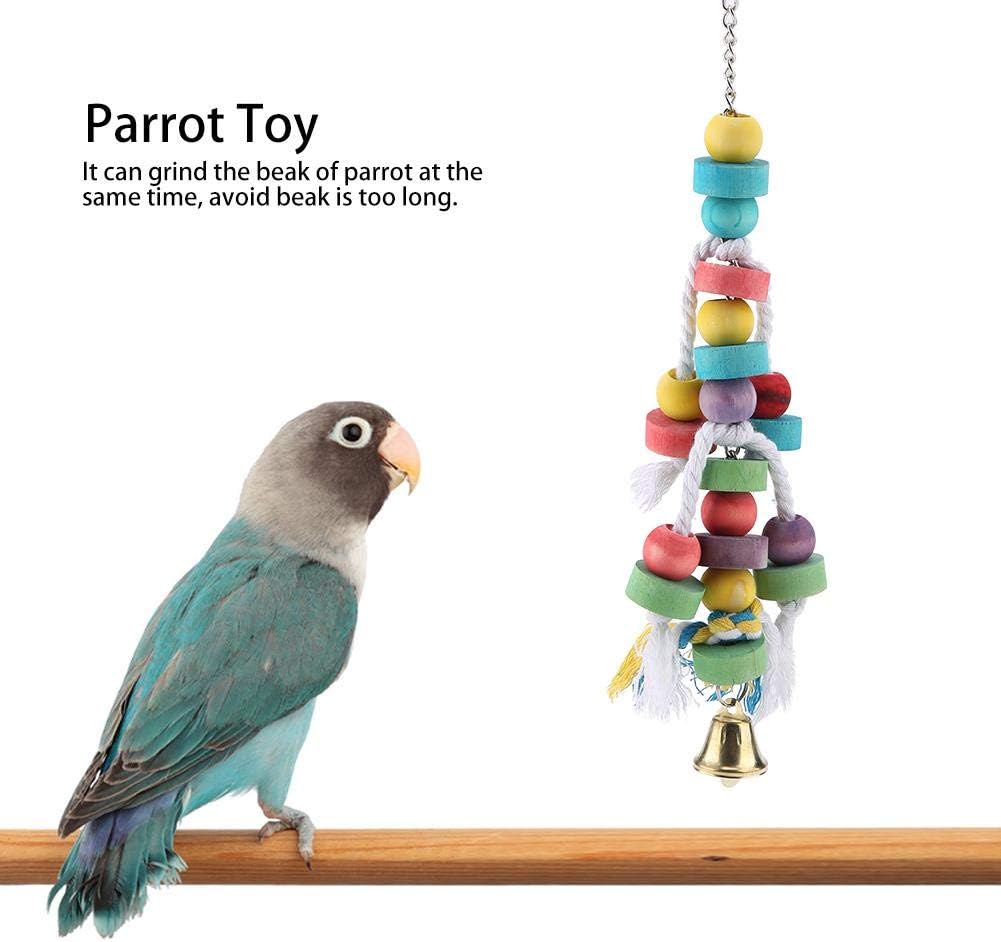 HEEPDD Natural Wooden Parrot Chew Toys with Bell, Colorful Hanging Bird Cage Play Supplies for Macaw African Grey, Cockatoo - Image 4
