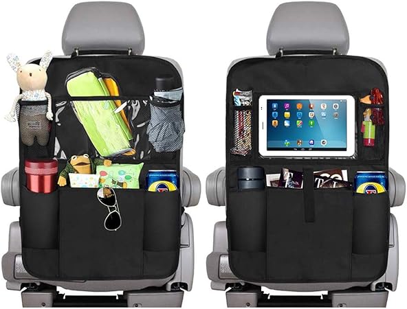 Amazon Henzxi 車用バックシートオーガナイザー クリア10インチタブレットホルダー 5つの収納ポケット付き カーシートバックプロテクター 子供用 おもちゃボトル ドリンク 車 旅行アクセサリー 2個パック 外付コンソールボックス 車 バイク